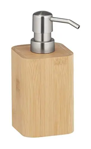 Produktbild: WENKO Seifenspender Bambusa, nachfüllbare Pumpflasche aus nachhaltigem Bambus, hochwertiger Pumpspender für Küche & Bad, Badaccessoire mit Füllmenge für bis zu 220ml Seife, 9,3 x 16,5 x 7,2 cm, Natur