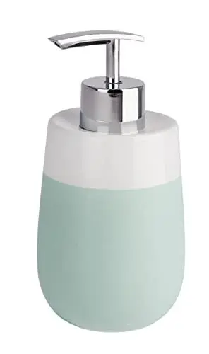 Produktbild: WENKO Seifenspender Malta Mint/Weiß Keramik - Flüssigseifen-Spender, Spülmittel-Spender Fassungsvermögen: 0.3 l, Keramik, 7.5 x 15 x 8 cm, Minzgrün, Mint / Weiß, 15 x 8 x 7.5 cm