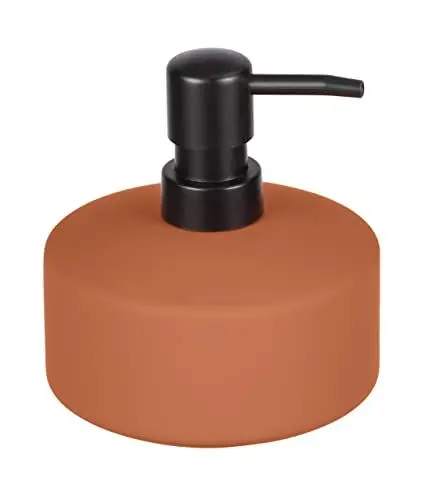 Produktbild: WENKO Seifenspender Avellino, nachfüllbarer Seifendosierer aus hochwertiger Keramik, Soft-Touch Oberfläche, Ø 10,5 x 12,5 cm, Füllmenge 380 ml Handseife, Badaccessoire mattiert, Terracotta