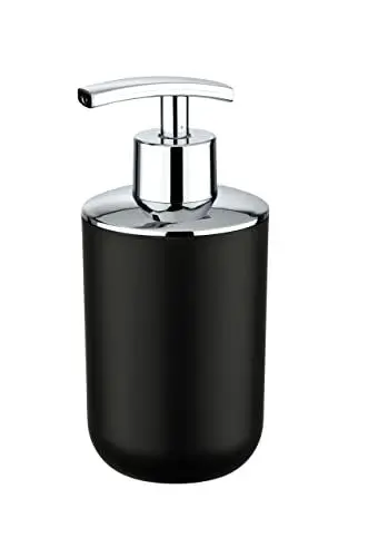 Produktbild: WENKO Seifenspender Brasil, nachfüllbarer Seifendosierer für Badezimmer und Küche, aus bruchsicherem Kunststoff, BPA-frei, Fassungsvermögen: 320 ml, 7,3 x 16,5 x 9 cm, Schwarz