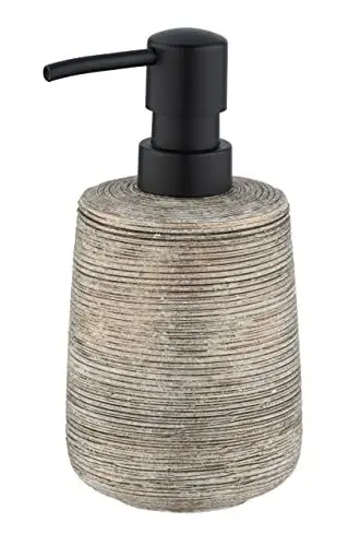 Produktbild: WENKO Seifenspender Mod. Fedio, nachfüllbarer Seifendosierer für Flüssigseife und Lotion aus hochwertiger Keramik mit unverwechselbarer Reliefoptik in Gold, handbemalt, Ø 8,5 x 17 cm, Füllmenge 400 ml