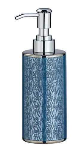 Produktbild: WENKO Seifenspender Nuria, nachfüllbarer Seifendosierer für Flüssigseife/Lotion, hochwertige Keramik mit luxuriös-strukturierter Oberfläche in Silber/Blau, 7,5 x 18,7 x 6,5 cm, Füllmenge 300 ml