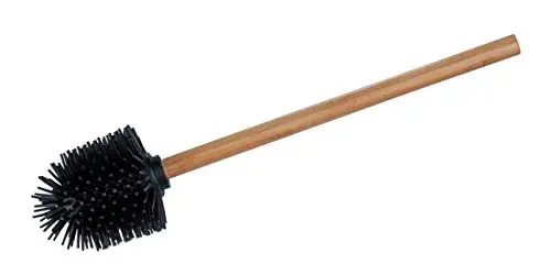 Produktbild: WENKO Ersatzbürste Silikon Toilettenbürste WC-Bürste mit Bambus-Stiel für Bad ohne Halterung hygienische Anti-Haft-Wirkung Silikonbürstenkopf einzeln auswechselbar Ø 7,5 x 35 cm Braun Schwarz