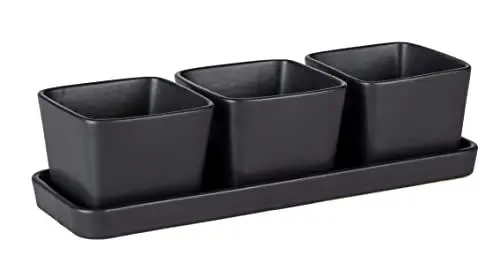 Produktbild: WENKO Snack & Dip Schalen Set, 4-teilig, kleines Tablett mit 3 x 300 ml Schälchen aus hochwertiger Keramik, Black Outdoor Kitchen Zubehör ideal für Tapas, Snacks & Fingerfood, 30 x 10 x 8 cm, Schwarz