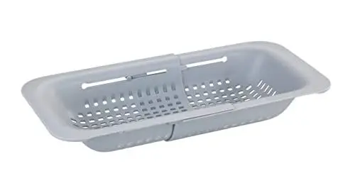 Produktbild: WENKO Spülbecken-Sieb Sivo, praktisches Sieb für die Spüle aus Kunststoff, ideal zum Waschen von Obst & Gemüse &ausziehbar bis 50 cm für hygienisches Arbeiten in der Küche,Hellgrau, 36,5-50,0x7x20 cm