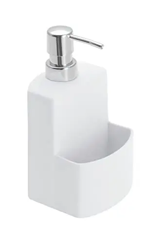 Produktbild: WENKO Spülmittelspender True Colours Festival, aus hochwertiger Keramik mit Soft-Touch Oberfläche, mit extra Fach für den Spülschwamm, Fassungsvermögen 380ml, 10 x 18 x 10 cm, Weiß
