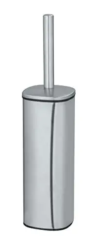 Produktbild: WENKO Stand WC-Garnitur Mod. Alassio, geschlossener Bürstenhalter inkl. WC-Bürste, auswechselbarer Bürstenkopf Ø 8,5 cm in Schwarz, rostfreier Edelstahl, 9,3 x 39,2 x 9,3 cm, Silber matt