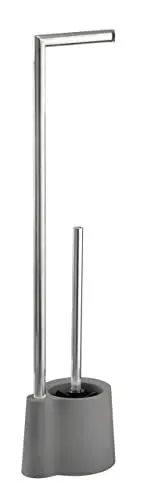 Produktbild: WENKO Stand WC-Garnitur Mod. Avola, freistehend, mit offenem WC-Bürstenhalter und Toilettenpapier-Halterung, aus rostfreiem Edelstahl und stabilen Kunststoffelementen, 13 x 70 x 16 cm, Grau