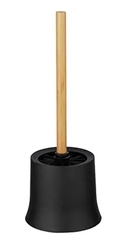 Produktbild: WENKO Stand WC-Garnitur Mod. Bambusa, Bürstenhalter aus schwarzem Kunststoff, inklusive WC-Bürste mit Bambusstiel, Bürstenkopf Ø 8,5 cm auswechselbar, Ø 14 x 38 cm, Schwarz/Natur