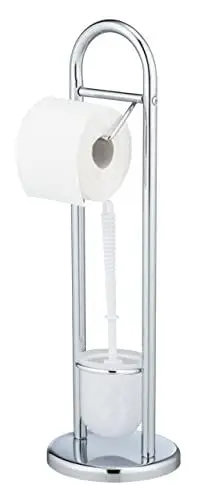 Produktbild: WENKO Stand WC-Garnitur Mod. Siena, Ständer für Toilettenpapier & Toilettenbürste, WC-Papierhalter, stehender Rollenhalter inkl. Bürste, Stahl, Ø 19 x 63 cm, chrom