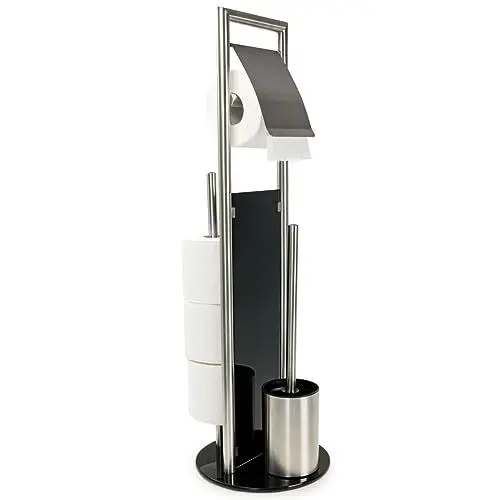 Produktbild: WENKO Stand WC-Garnitur Mod. Ravina 3in1 Edelstahl matt mit Toilettenpapierhalter Ersatzrollenhalter und Bürstenhalter Ø 20 x 70 cm Silber matt
