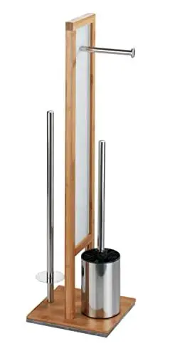 Produktbild: WENKO Stand WC-Garnitur Mod. Rivalta, mit integriertem Toilettenpapierhalter und WC-Bürstenhalter, aus echtem Bambus, 23 x 70 x 18 cm, Braun