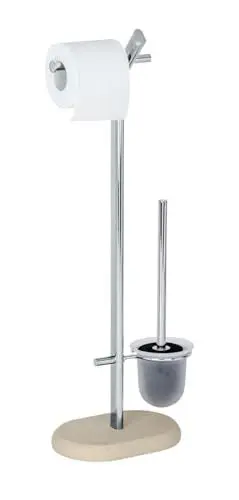 Produktbild: WENKO Stand WC-Garnitur Mod. Puro Kombination aus Toilettenbürstenhalter und Papierrollenhalter Chrom-Gestell Glaseinsatz Maße 29 x 72 x 15 cm Beige