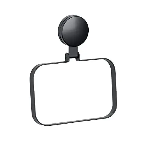 Produktbild: WENKO Static-Loc® Plus Handtuchring Pavia Schwarz, Handtuchhalter, Befestigen ohne bohren, sicherer Halt durch statische Haftung auf glatten, luftundurchlässigen Flächen, 18,5 x 2 x 21 cm, Stahl matt