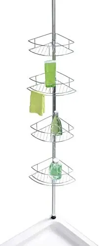 Produktbild: WENKO Teleskop-Eckregal Mod. Dolcedo glänzend, klemmbares Badregal mit 4 Ablagen für Shampoo, Duschgel & Co., platzsparendes Duschregal aus rostfreiem Edelstahl, 31 x 65-275 x 23 cm