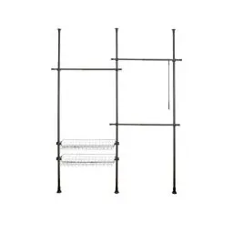 Produktbild: WENKO Teleskop-System Herkules Duo, 3 Kleiderstangen, 2 Ablagekörbe, Ausziehbar, Pulverbeschichtetes Metall, 164-215 x 165-300 x 38 cm, Schwarz matt