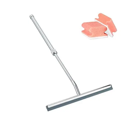 Produktbild: WENKO Teleskop Badezimmerwischer - Silikon Duschabzieher aus rostfreiem Edelstahl - Fensterabzieher, inklusive GRATIS 2er Schwämme Set in Rot/Weiß