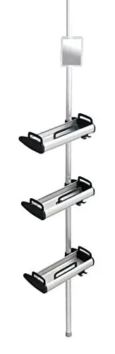 Produktbild: WENKO Teleskop Dusch-Regal Line - Teleskop Badregal, Duschregal höhenverstellbar mit 3 Ablagen und Spiegel, Aluminium, 30 x 70-260 x 17 cm, Silber, silber / schwarz, 260 x 17 x 30 cm