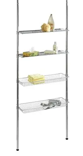 Produktbild: WENKO Teleskopregal Bolsena mit 2 Ablagen und 2 Körben, Lochdesign Chrom
