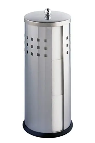 Produktbild: WENKO Ersatzrollenhalter Mod. Ancona aus rostfreiem Edelstahl matt für bis zu 3 Toilettenpapierrollen platzsparend Ø 13 x H 34 cm Silber matt