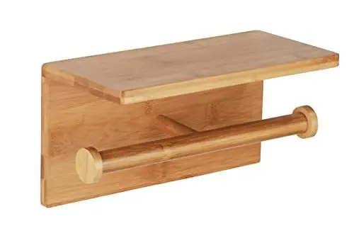 Produktbild: WENKO Toilettenpapier Ersatzrollenhalter Duo Mod. Bambusa, Rollenhalterung mit Ablagemöglichkeit für Feuchtpapierboxen, aus Bambus, inkl. Befestigungsmaterial, 25 x 13 x 12, Natur