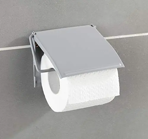 Produktbild: WENKO Toilettenpapierhalter Cover grau - Papierrollenhalter, geschlossene Form, Stahl, 13.5 x 12 x 2.5 cm, Grau