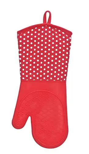 Produktbild: WENKO Topfhandschuhe mit Handflächen aus Silikon, 1 Paar, Als Grillhandschuh verwendbar, Hitzebeständig, 18,5 x 37,5 cm, Rot