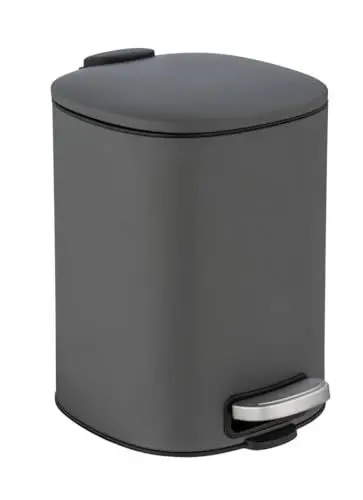 Produktbild: WENKO Kosmetik-Treteimer Mod. Alassio, Abfalleimer mit 5 Liter Volumen, hochwertiger Badezimmer-Mülleimer mit Easy-Close Absenkautomatik, aus lackiertem Stahl, 20,5 x 27 x 24,5 cm, Grau