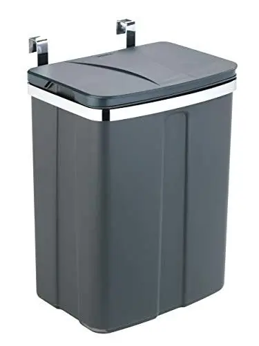 Produktbild: WENKO Tür-Abfalleimer, kompakter Mülleimer mit Deckel zum Einhängen an Küchenschrank oder -Schublade, geeignet für Badezimmer und Küche, aus Kunststoff/Stahl, Füllmenge 12 l, 26 x 34 x 17 cm, Grau