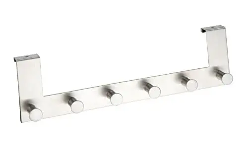 Produktbild: WENKO Türgarderobe Mod. Celano, Handtuchhalter für die Tür in Bad und Küche, Garderobe mit 6 Haken, rostfreier Edelstahl, 39 x 11 x 5,5 cm, Silber matt