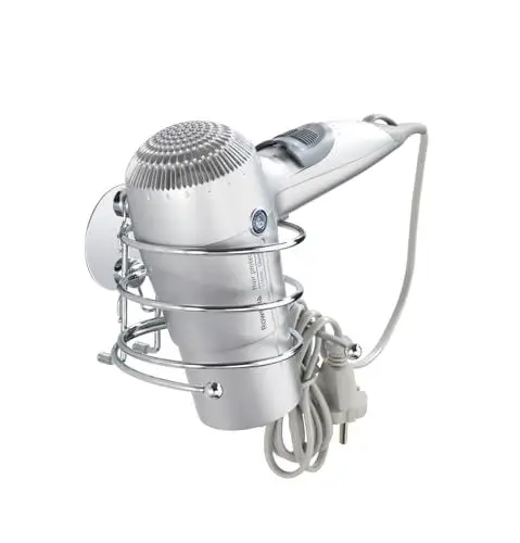 Produktbild: WENKO Turbo-Loc® Haartrocknerhalter, Föhnhalterung fürs Badezimmer, mit Kabelhalter, Befestigung ohne Bohren, aus verchromtem Stahl, 14 x 7,5 x 11,5 cm