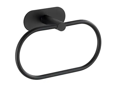 Produktbild: WENKO Turbo-Loc Handtuchring Orea Black Matt, Befestigen ohne Bohren, flexibel beweglicher Handtuchhalter, Massive Qualität aus rostfreiem Edelstahl, 20,5 x 12,5 x 7,5 cm