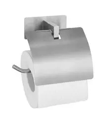 Produktbild: WENKO Turbo-Loc Toilettenpapierhalter Genova Matt mit Deckel, Wandhalter für Toilettenpapier-Rolle, Befestigen ohne Bohren mit Klebepad-System, Halter aus rostfreiem Edelstahl, 14 x 11,4 x 6,2 cm