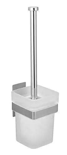 Produktbild: WENKO Turbo-Loc WC-Garnitur Genova Matt, Wandhalter mit Bürste, Abnehmbarer Behälter, Befestigen ohne Bohren, 9 x 35 x 10,6 cm, Silber matt