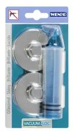 Produktbild: WENKO Vacuum-Loc®Adapter,2er Set, Befestigung ohne bohren, inkl. Pumpe,einzigartiges Saug-System,einfaches & sicheres Anbringen an der Wand,Maße (B/T x H): Ø 6 x 2,8 cm,Verchromt,bis 33kgs, 2.8 x 6 x 6 cm