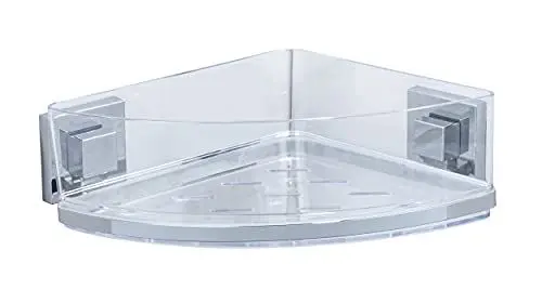 Produktbild: WENKO Vacuum-Loc Badezimmer Eckregal Quadro UNO, Mit herausnehmbarer Schale, Befestigen ohne Bohren, Rostfreier Edelstahl/Kunststoff, 28 x 8,5 x 19,5 cm