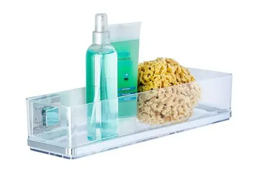 Produktbild: WENKO Vacuum-Loc Badezimmer Wandregal Quadro Maxi, 2 Etagen, Mit herausnehmbarer Schale, Befestigen ohne Bohren, Rostfreier Edelstahl/Kunststoff, 38,5 x 8,5 x 14,5 cm