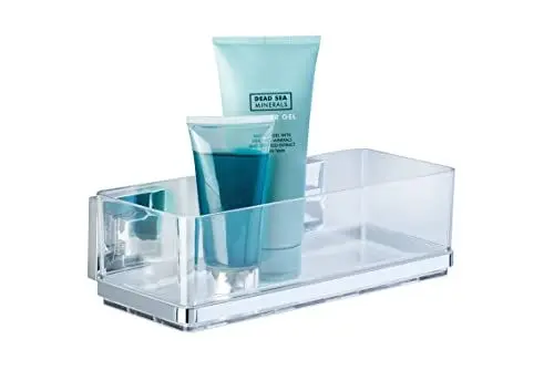 Produktbild: WENKO Vacuum-Loc Badezimmer Wandregal Quadro UNO, Mit herausnehmbarer Schale, Befestigen ohne Bohren, Rostfreier Edelstahl/Kunststoff, 25,5 x 8,5 x 14 cm