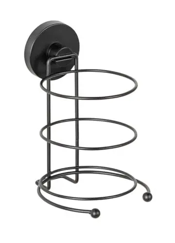 Produktbild: WENKO Vacuum-Loc Haartrocknerhalter Milazzo Schwarz, Föhnhalterung für das Badezimmer, mit Kabelhalter, Befestigen ohne Bohren mit Vakuum, Stahl schwarz lackiert, Loft-Style, 11,5 x 17,5 x 14,5 cm