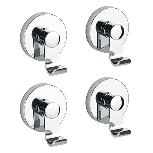 Produktbild: WENKO Vacuum-Loc® Haken-Set Irun, 2 x 2 Wandhaken, Handtuchhaken für Küche, Bad & den gesamten Haushalt, Befestigung ohne Bohren, Aufhängung für Badtücher, Schals, Tücher & Co., je 6 x 7 x 5 cm, Chrom