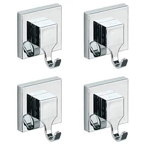 Produktbild: WENKO Vacuum-Loc® Haken-Set eckig, 4er Set, Befestigung ohne bohren, Handtuchhaken für Küche, Bad & den gesamten Haushalt, einfach anzubringen, 4 Kleiderhaken aus ABS-Kunststoff, 6 x 7 x 5 cm, Chrom