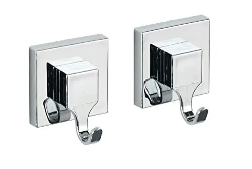 Produktbild: WENKO Vacuum-Loc® Haken-Set eckig, 2er Set, Befestigung ohne bohren, Handtuchhaken für Küche, Bad & den gesamten Haushalt, einfach anzubringen, Kleiderhaken aus ABS-Kunststoff, 6 x 7 x 5 cm, Chrom