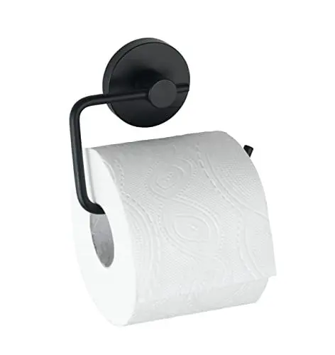 Produktbild: WENKO Vacuum-Loc® Toilettenpapierhalter Milazzo Schwarz, WC-Rollenhalter, Halter für Toilettenpapier, Befestigen ohne bohren mit Vakuum, Stahl schwarz lackiert, Loft-Style, 13,5 x 10,5 x 3,7 cm