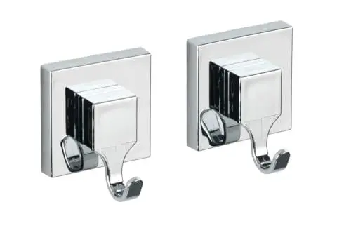 Produktbild: WENKO Vacuum-Loc® Wandhaken Quadro, 2er Set, Handtuchhaken für Badezimmer und Küche, Vakuum-Befestigung – ohne Bohren, Handtuchhalter aus Kunststoff, Maße je Haken: 6 x 7 x 5 cm