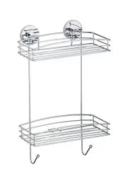 Produktbild: WENKO Wandregal Mod. Vacuum-Loc mit 2 Etagen und 2 Haken Duschablage ohne Bohren verchromtes Metall Drahtkorb-Design Maße 26 x 44 x 15,5 cm