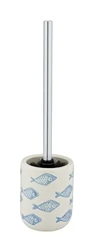 Produktbild: WENKO WC-Garnitur Aquamarin, hochwertiger Bürstenhalter aus edler Keramik in mattem Weiß mit Blauer, maritimer Szenerie, handbemalt, hygienische WC-Bürste, Ø 10 x 40 cm