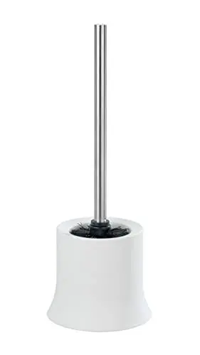 Produktbild: WENKO WC-Garnitur Basic, offener Toilettenbürstenhalter für das Badezimmer, inkl. Toilettenbürste, aus mattiertem Kunststoff, Maße (B/T x H): Ø 14 x 38 cm, Weiß