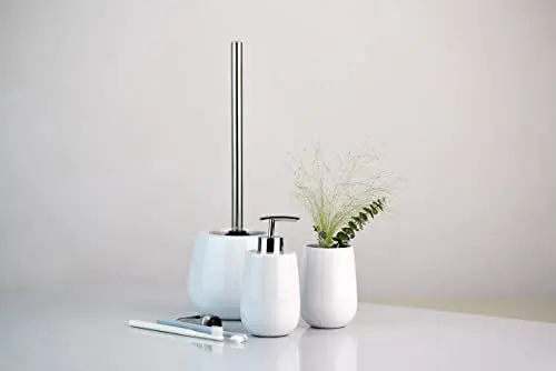 Produktbild: WENKO WC-Garnitur Malta, hochwertiger Toilettenbürstenhalter aus edler Keramik, inklusive Toilettenbürste, Ø 13,6 x 39 cm, Weiß