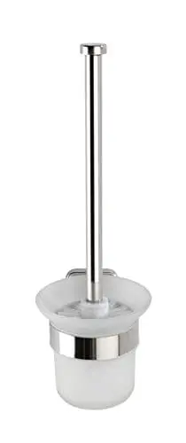 Produktbild: WENKO WC-Garnitur Mezzano, hochwertiger Bürstenhalter aus satiniertem Glas mit hygienischer WC-Bürste, Halterung in aus rostfreiem, glänzendem Edelstahl, 11,5 x 34 x 14,5 cm