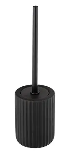 Produktbild: WENKO WC-Garnitur Mod. Belluno, aus stabiler Keramik mit geriffelte Soft-Touch Oberfläche, hygienisch auswechselbarer Bürstenkopf, Schwarz, Ø 11,5 x 42 cm